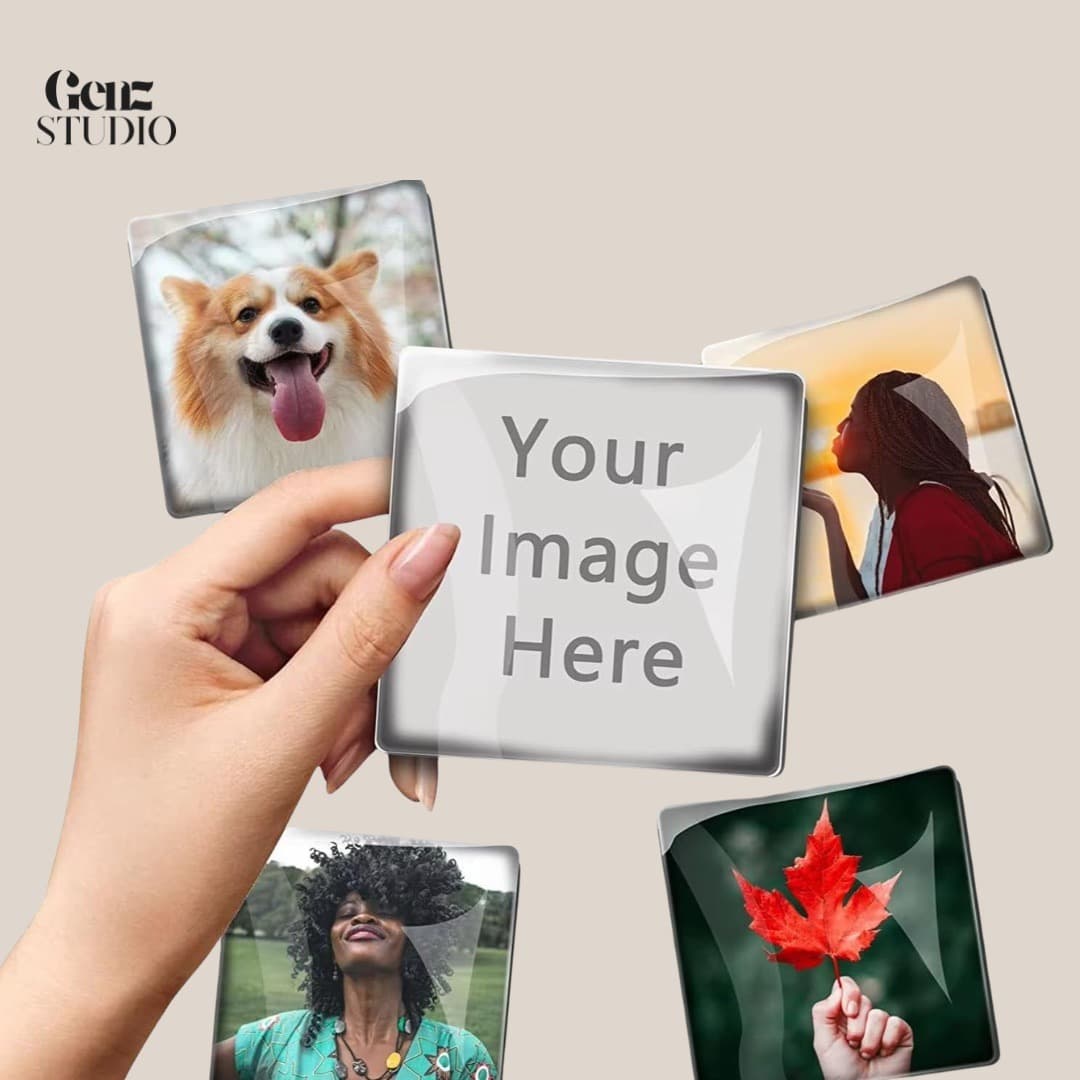 Personalized Glass-Dome Square Photo Fridge Magnets (Set of 4)