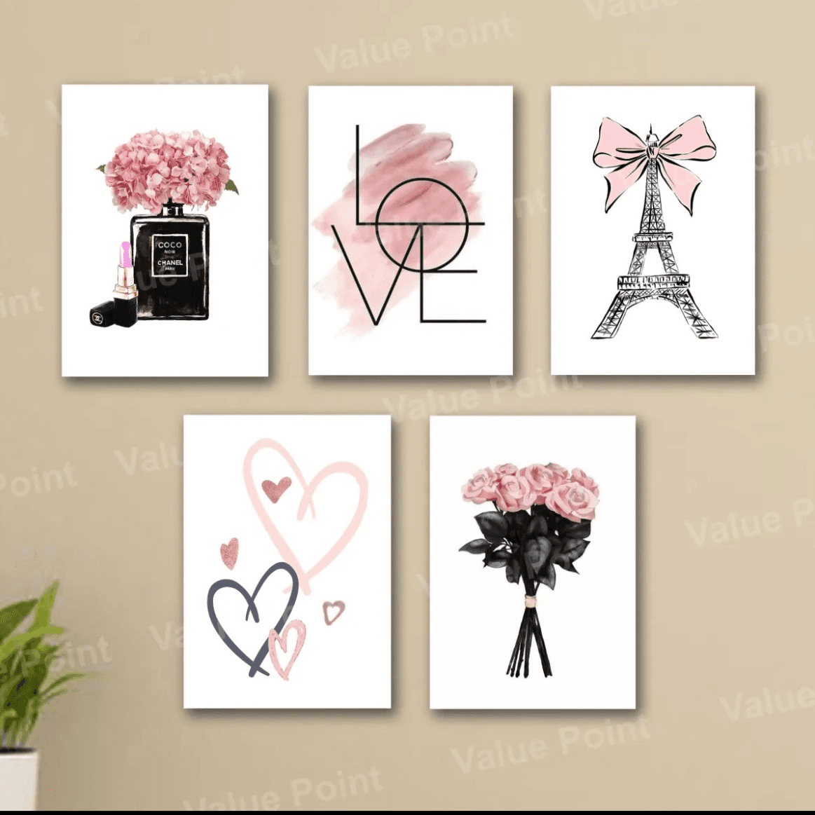Chic Parisian Romantic Aesthetic Framed Wall Art (Set of 5 Panels)
